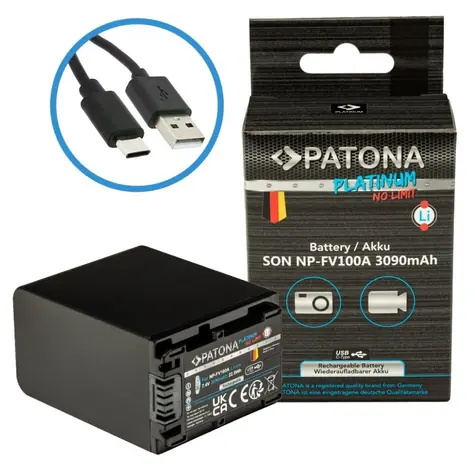 PATONA baterie pro foto Sony NP-FV100 / 3090mAh / Li-Ion / Platinum / USB-C nabíjení
