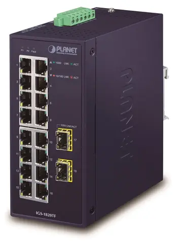 Planet IGS-1820TF / Switch průmyslový / 16x 1Gb RJ-45 / 2x SFP / -40 až 75°C / fanless