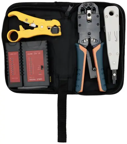 XtendLan LAN Kit / Sada instalačních nástrojů / Krimpovací kleště RJ45-12-11-10 / Odizolovávač / Narážeč / Tester