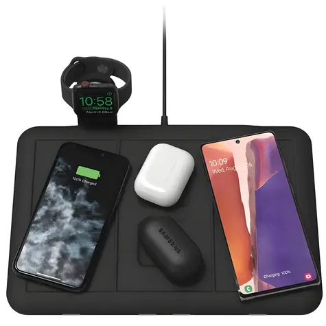 Mophie černá / Bezdrátová nabíjecí podložka / 4v1 / Qi 10 W / stojánek pro Apple Watch / USB-A port