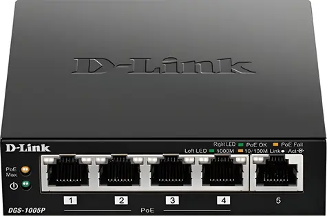 D-Link DGS-1005P / Switch / 5-port 10/100/1000 Mbps / 4x PoE+ / PoE budget 100 W