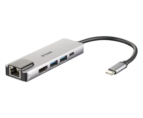 D-Link DUB-M520 stříbrná / USB-C hub / HDMI 4K 30Hz / 2x USB 3.0 / RJ-45 Gigabit LAN / USB-C PD