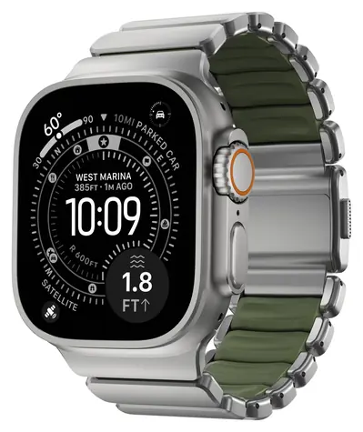 Nomad Stratos Band přírodní titan/zelená / Řemínek / Pro Apple Watch 45/46/49mm / Titan a FKM