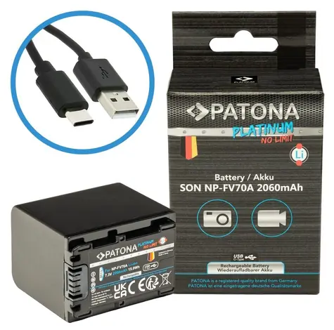 PATONA NP-FV70A Platinum / Baterie pro foto Sony / 2060 mAh / Li-Ion / USB-C nabíjení