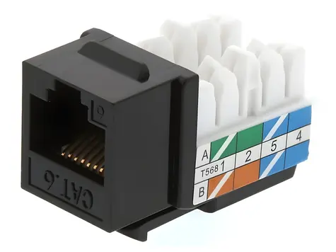 XtendLan Keystone CAT6 černá / Síťový konektor / RJ45 / UTP / 90° / Narážecí shora