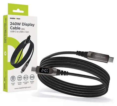 Mobile Origin CB4 / Kabel s LCD displejem / USB-C – USB-C / 240 W PD 3.1 / 1,5 m