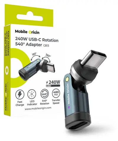Mobile Origin CB13 šedá / Otočný adaptér / USB-C / 240W / rotace 540°