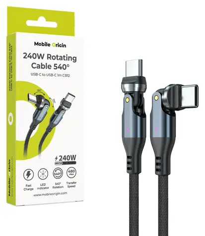 Mobile Origin CB12 / Rotační kabel USB-C na USB-C / 540° konektor / 240W / 1m