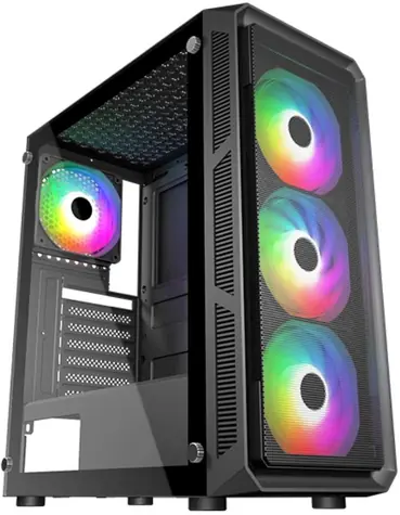 VeinX Hermes Mesh ARGB VX-HE19A černá / Skříň / Mid Tower / Tvrzené sklo / ATX, micro-ATX / 4× ARGB ventilátor