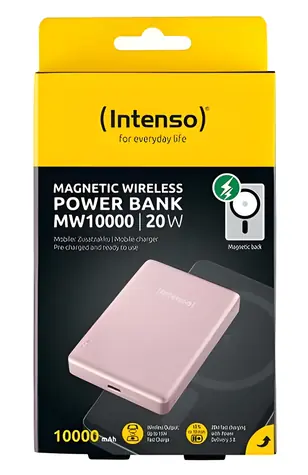 Intenso MW10000 růžová / Magnetická bezdrátová powerbanka / 10000 mAh / MagSafe / USB-C 20W