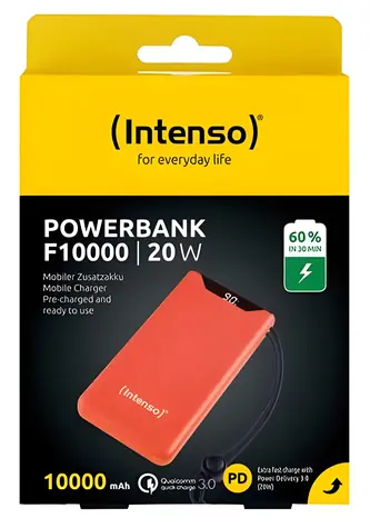 Intenso F10000 oranžová / Powerbanka / 10000 mAh / USB-C PD / USB-A QC3.0 / 20W