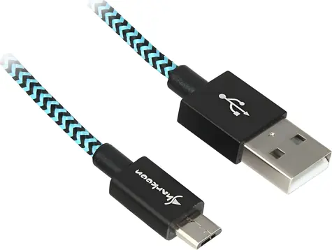 Sharkoon USB 2.0 A - Micro-B černá/modrá / USB kabel / Hliníkový opletený plášť / Nabíjení 3A / 1m