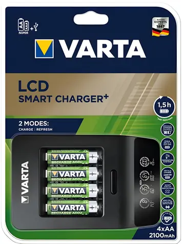 Varta LCD Smart Charger+ / Nabíječka baterií / 100-240V / 4x AA a AAA / vč. 4x AA 2100 mAh