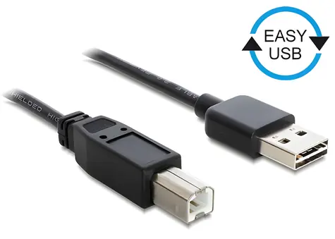 DeLock EASY-USB 2.0 A > B černá / USB kabel / Oboustranný konektor Easy-USB / 2 m