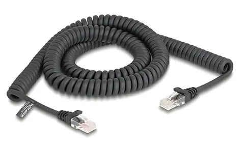 DeLock / Spirálový kabel RJ45 / Cat.5e / 3 m / černá