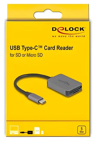DeLock USB-C čtečka karet SD/microSD šedá / Čtečka karet / USB-C 3.2 Gen 1 / 5 Gbps