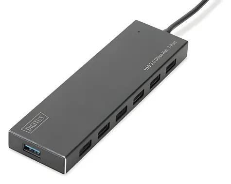 Digitus DA-70241-1 / USB hub / 7 portů / USB 3.2 Gen 1 / s napájecím adaptérem / hliníkový