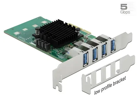 Delock PCIe x4 / Řadič USB / 4x USB 3.0 Typ-A / Nízkoprofilový