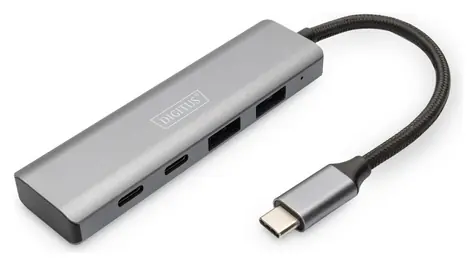 Digitus DA-70245 stříbrná / USB-C hub / 4 porty / 2x USB-A / 2x USB-C / USB 3.2 Gen 2 10Gbps