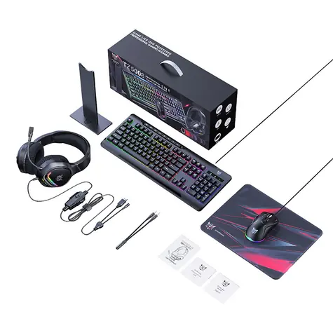 Onikuma TZ5008 / Herní sada 5v1: klávesnice + myš + sluchátka + podložka + stojánek / USB / RGB