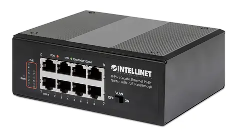 Intellinet Switch 8x Gigabit PoE+ 120 W / Switch / 8-port / 1000 Mbps / PoE-Passthrough / DIN lišta