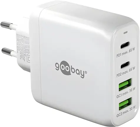 Goobay 64818 bílá / Nabíječka / GaN / 2x USB-C / 2x USB-A / PD / QC / 68 W