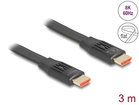 Delock černá / Plochý kabel HDMI / 48 Gbps / 8K 60 Hz / eARC / 3 m