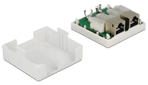 Delock Síťová zásuvka 2x RJ45 bílá / Síťová zásuvka / Cat.6 / stíněná / na omítku