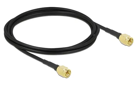 Delock SMA (M) - SMA (M) kabel černý / Anténní kabel / LMR100 / 2m / 50 Ohm / zlacené konektory