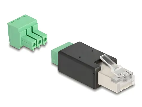 DeLock černá, zelená / Adaptér / RJ45 (M) na svorkovnici 3 pin / AWG 26/16 / plastové tělo