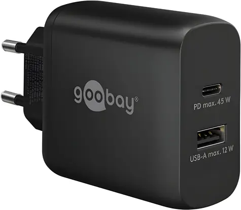 Goobay USB-C PD 45W černá / Nabíječka / GaN / 1x USB-C PD / 1x USB-A
