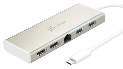 J5Create USB-C Dual HDMI Multi Dock bílá / Dokovací stanice / 2x HDMI / 3x USB-A / RJ-45 / hliník