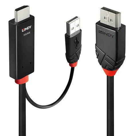 Lindy 41500 černo-červená / Adaptérový kabel / HDMI - DisplayPort / 3 m / 4K 60 Hz