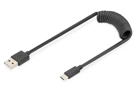 Digitus USB-A - USB-C / Datový kabel / Pružinový / TPE / USB 2.0 / PD 60W / 1m