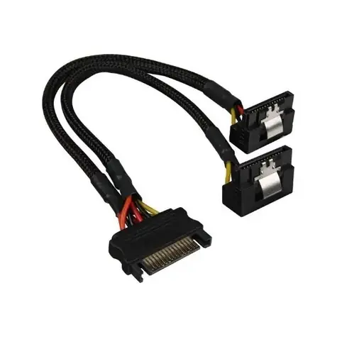 Sharkoon SATA Power černý / Napájecí rozbočovač / 1x SATA na 2x SATA / úhlový / 20 cm