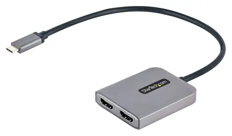 StarTech USB-C Dual HDMI MST Hub černá-šedá / Multi-monitor adaptér / 2x HDMI / 4K UHD / 7.1 audio