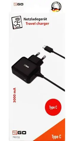2GO 12W černá / Síťová nabíječka / USB-C / vč. kabelu USB-C 140 cm / 100-240 V