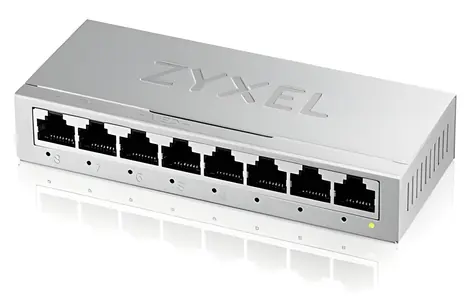 ZyXEL GS-108B v5 stříbrná / Desktop Switch / 8x 1Gbps / 2x QoS / Kovové provedení
