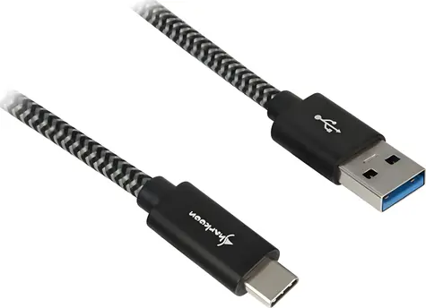 Sharkoon USB-A (M) - USB-C (M) 1 m černá/šedá / Kabel / USB 3.2 Gen 2 / 10 Gbps / Opletený hliníkový plášť