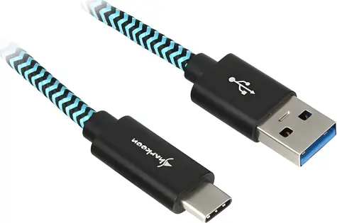 Sharkoon Alu Braid černá, světle modrá / Nabíjecí a datový kabel / USB-A - USB-C / USB 3.2 Gen 2 10Gb/s / 0,5 m