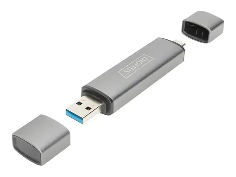 Digitus DA-70886 / Čtečka paměťových karet / USB-C a USB-A 3.2 Gen 1 / OTG / duální