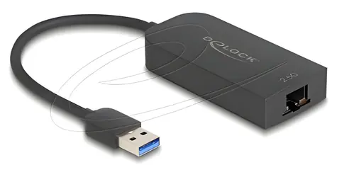 Delock 66045 USB Type-A na 2,5 Gigabit LAN černá / Adaptér / RJ-45 / 2,5 Gbit/s / 15 cm