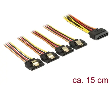 Delock SATA 15 pin / Napájecí kabel / 1x SATA (M) - 4x SATA (F) / s aretací / 15 cm