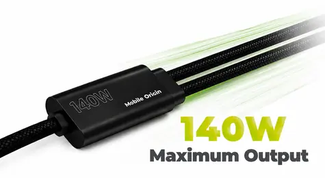Mobile Origin CB10 140W černá / Nabíjecí kabel / USB-C / USB-C / Y-kabel / 1,2 m