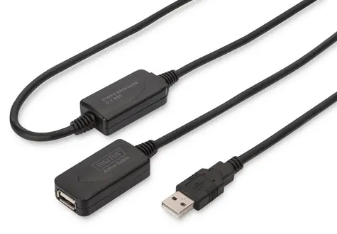 Digitus USB-A černá / Prodlužovací kabel / USB 2.0 / 20 m / aktivní (repeater)