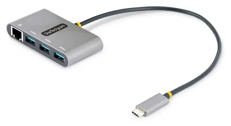 StarTech USB-C Hub 3 porty šedá / Gigabit Ethernet / 3x USB-A / kabel 0,3 m