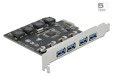 DeLock / Rozšiřující karta USB / PCIe x1 / 4x USB-A ext. / USB 3.2 Gen 1 (5 Gbit/s)