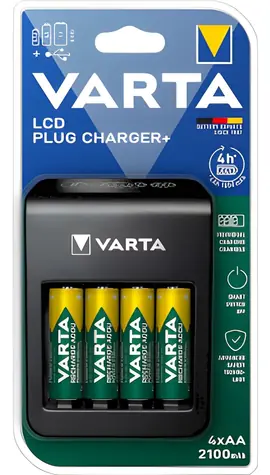 Varta LCD Plug Charger+ / Nabíječka baterií / AA / AAA / 9V / USB výstup