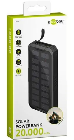 Goobay 53934 černá / Powerbanka / 20 000 mAh / solární panel / USB-C PD / QC 3.0