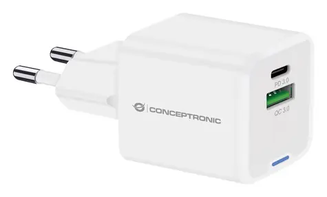 Conceptronic ALTHEA15W bílá / USB nabíjecí adaptér / 1x USB-A / 1x USB-C / 20 W / GaN